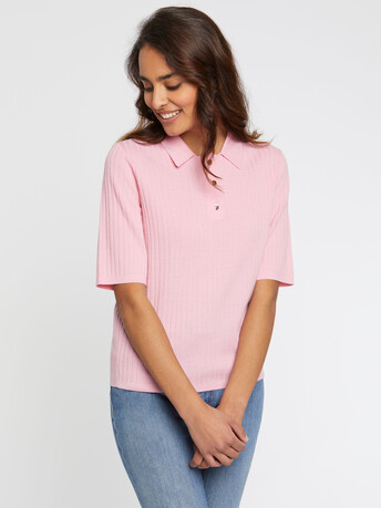 Pull polo en laine en maille côtelée - Candy pink