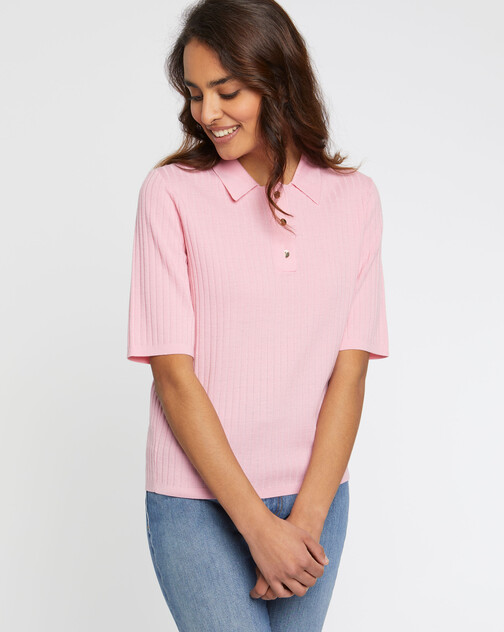 Pull polo en laine en maille côtelée