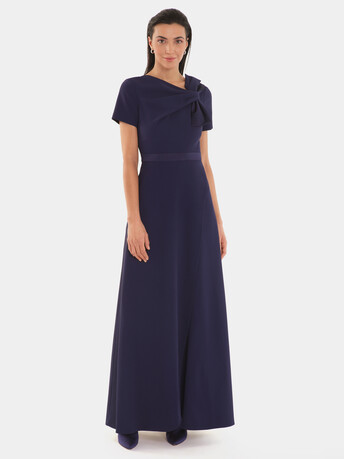 Robe longue en crêpe envers satin - Indigo