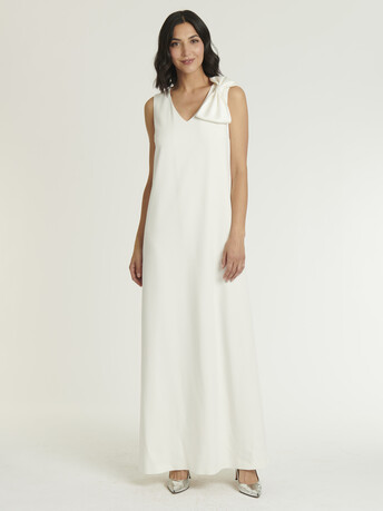 Robe longue en crêpe envers satin - Blanc casse