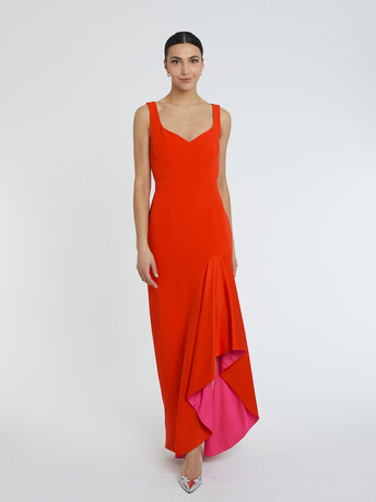 Robe longue en crêpe envers satin - Sanguine/rose shocking