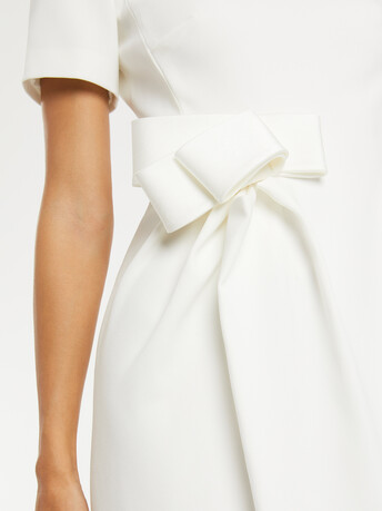 Satin-back crepe dress with bow - Off white