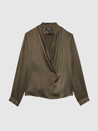 Top croisé en soie - Kaki