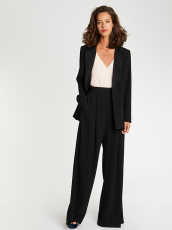 Veste de costume droite en tissu crêpe - Noir