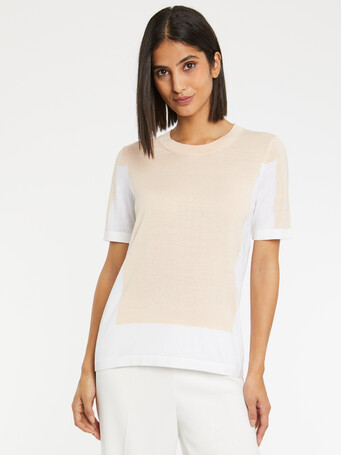 Pull en soie et coton - Dragee/blanc casse