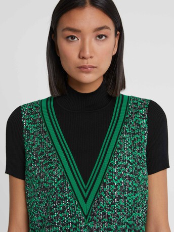 Robe courte en tweed bicolore - Noir / emeraude