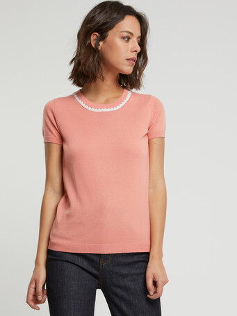Pull en merinos - Eau de rose / blanc casse
