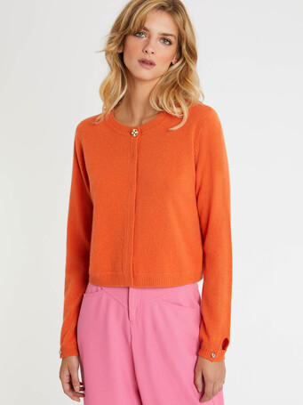 Cardigan à bouton bijou en cachemire - Mandarine