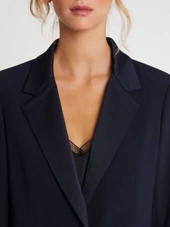 Veste de costume droite en tissu crêpe - Marine