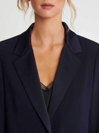 Veste de costume droite en tissu crêpe - Marine
