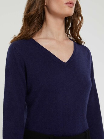Pull col V en cachemire - Marine