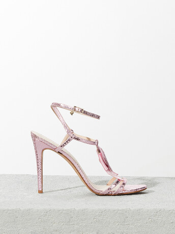 Python-print leather sandals - Candy pink