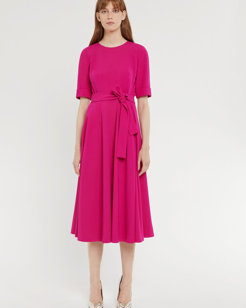 Belted satin-back crepe midi dress