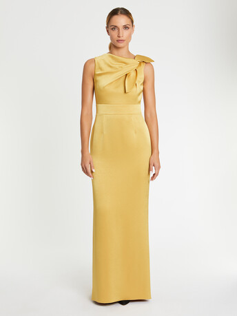 Robe longue à nœud en crêpe envers satin - Ocre