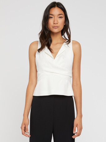 Top sans manches en crêpe envers satin - Blanc casse