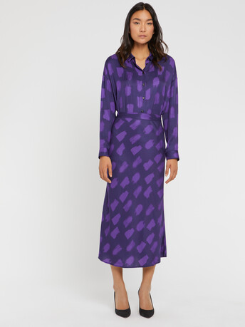 Jupe mi-longue en viscose imprimé tacheté - Indigo / cassis