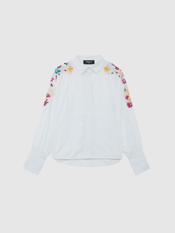 Chemise brodée en popeline de coton - Blanc