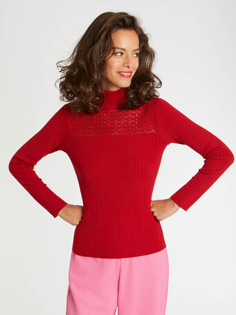 Ribbed-knit wool turtleneck sweater - Hibiscus