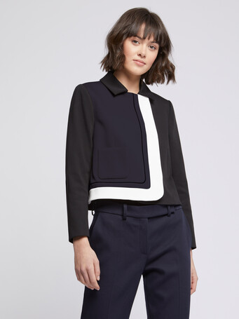 Veste courte graphique en tricotine stretch - Marine / noir