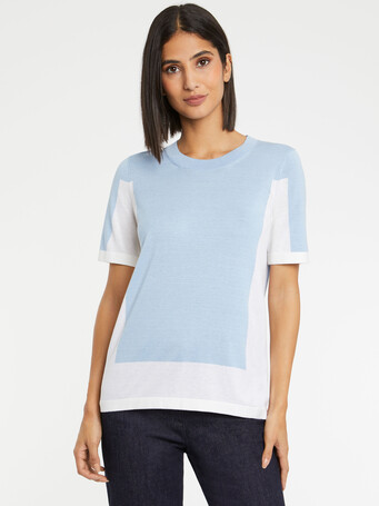 Pull en soie et coton - Ciel/blanc casse