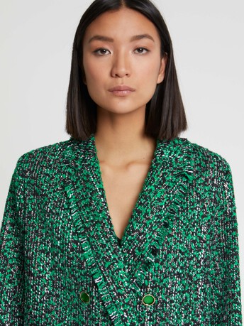 Veste longue en tweed bicolore - Noir / emeraude