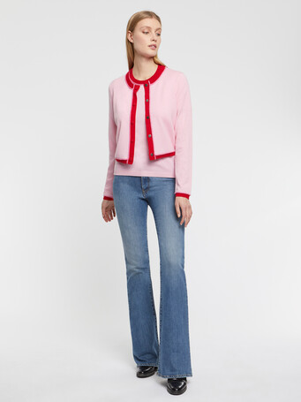 Wool and cashmere short-sleeve sweater - Candy pink/ hibiscus
