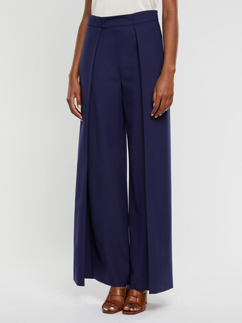 Pantalon plissé large en laine fine - Indigo