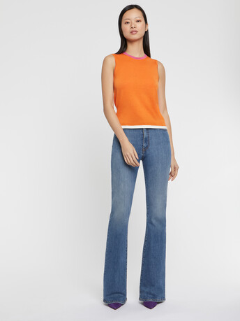 Pull sans manche en soie - Mandarine/ bubble gum