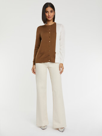 Two-tone silk and cotton cardigan - Havane/ ivoire