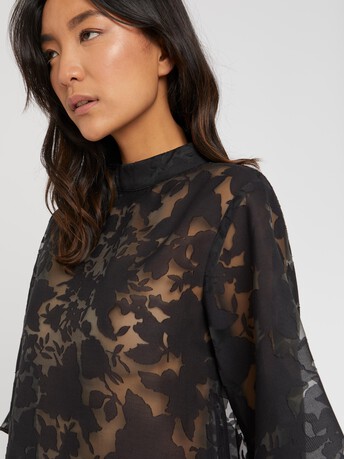 Top en organza dévoré à motif floral - Noir