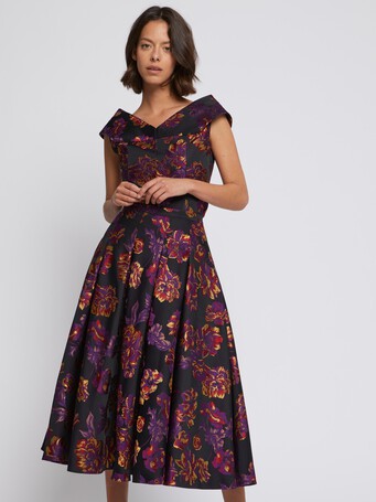 Robe midi en jacquard floral - multicolore