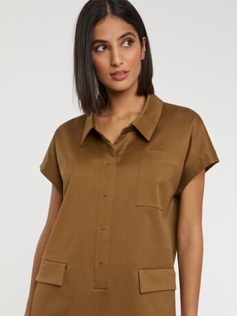 Mini cotton-satin shirt dress - Havane