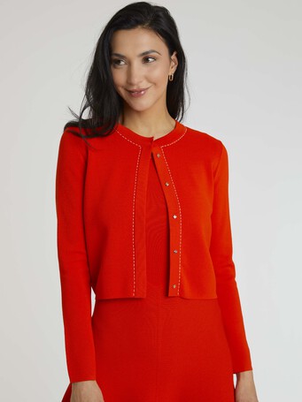 Cardigan en viscose milano - Sanguine/blanc casse