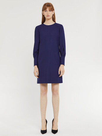 Robe courte droite en laine fine - Indigo