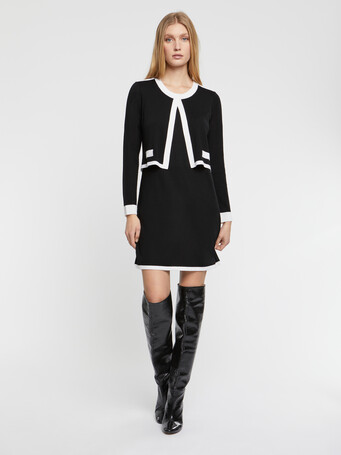 Robe courte en laine mérinos - Noir / blanc casse