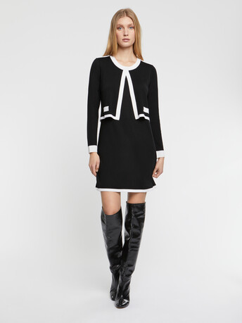 Robe courte en laine mérinos - Noir / blanc casse