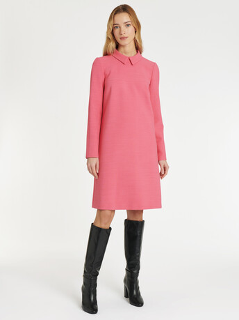 Robe trapèze col chemise en tricotine stretch - Pink