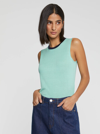 Silk tank top - Menthe/ marine
