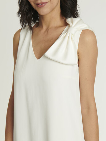 Robe longue en crêpe envers satin - Blanc casse