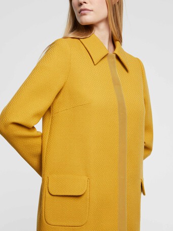 Trimmed-wool mid-length coat - Ocre
