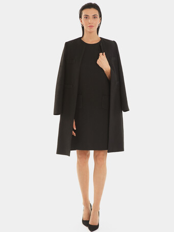 Manteau mi-long en coton crêpé - Noir