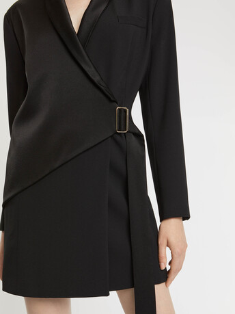 Tailored wrap satin-back crepe dress - Noir