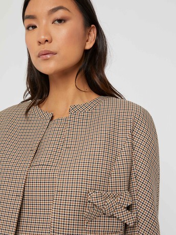 Veste courte imprimée pied-de-poule à nœud - Caramel / marine