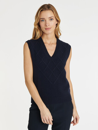 Pull sans manches en laine et cachemire - Marine