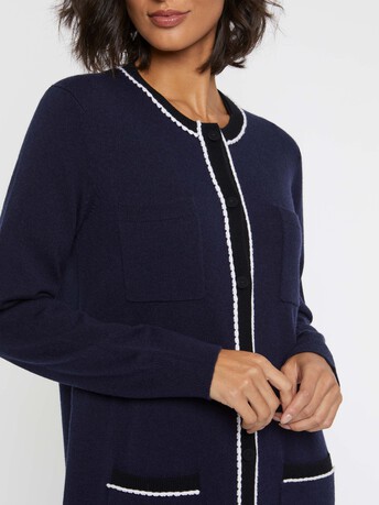 Cardigan long en laine et cachemire - Marine / noir