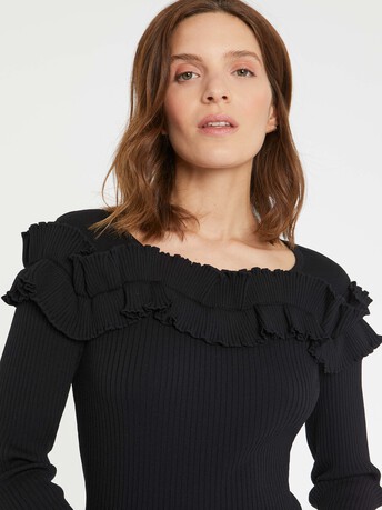 Pull à volant en maille viscose - Noir