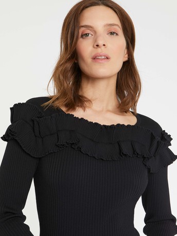 Ruffled viscose-knit sweater - Noir