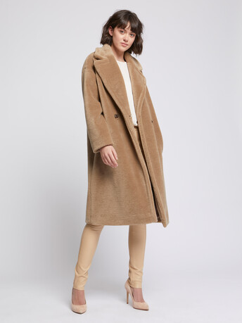 Manteau long en laine bouclée - Noisette