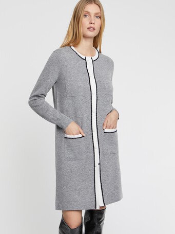 Cardigan long en laine et cachemire - Gris / blanc casse