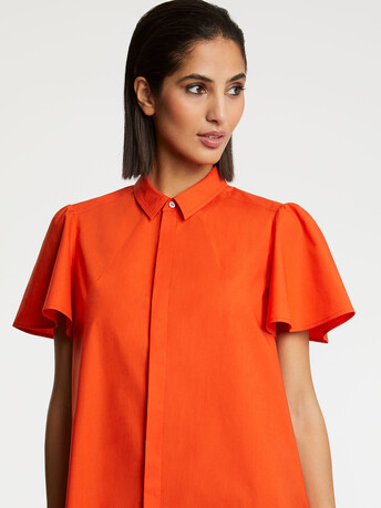 Robe courte en popeline de coton stretch - Sanguine